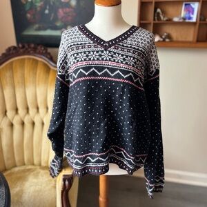 ☾ Vintage wool blend fair isle style v-neck sweater